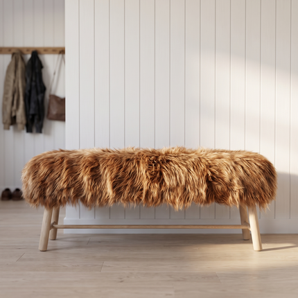 Bänk med Isländskt Fårskinn | 140x35x45 cm Naturvit
