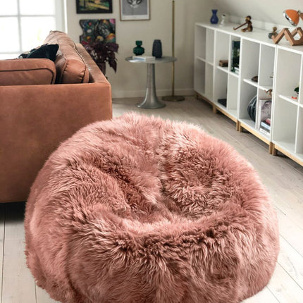 Saccosäck | Fårskinn | Lång lugg | 92x93 cm Rosa