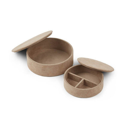 Förvaringsboxar 2 st/1 set | Mocka & kalvläder | D20x7 cm Taupe