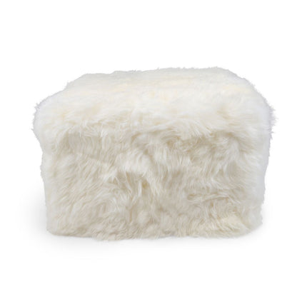 Sittpuff | Fårskinn | Lång lugg | 50x50x32 cm Vit