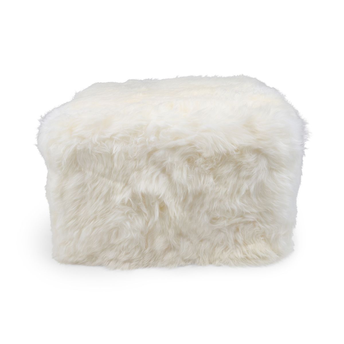 Sittpuff | Fårskinn | Lång lugg | 50x50x32 cm Vit