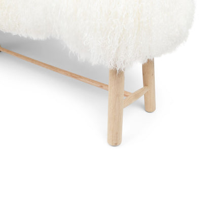 Bänk med Tibetanskt fårskinn | 140x35x45 cm Vit