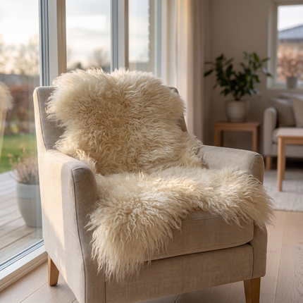 Isländsk Fårskinn | Lång lugg | 90x60 cm Beige / Vit