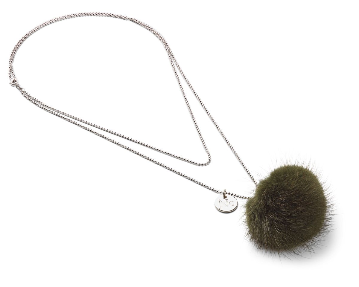 Halsband med minktofs Khaki