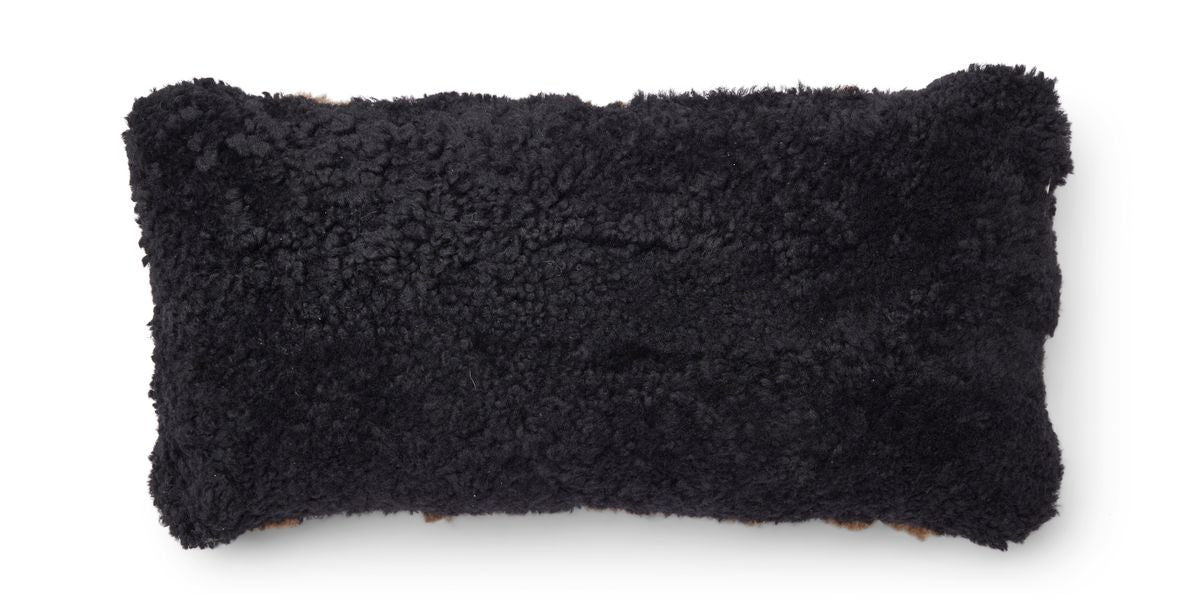 Fårskinnskudde Zebramönster | Kort fårull | Dubbelsidig | 30x60 cm Svart / Ljusbrun
