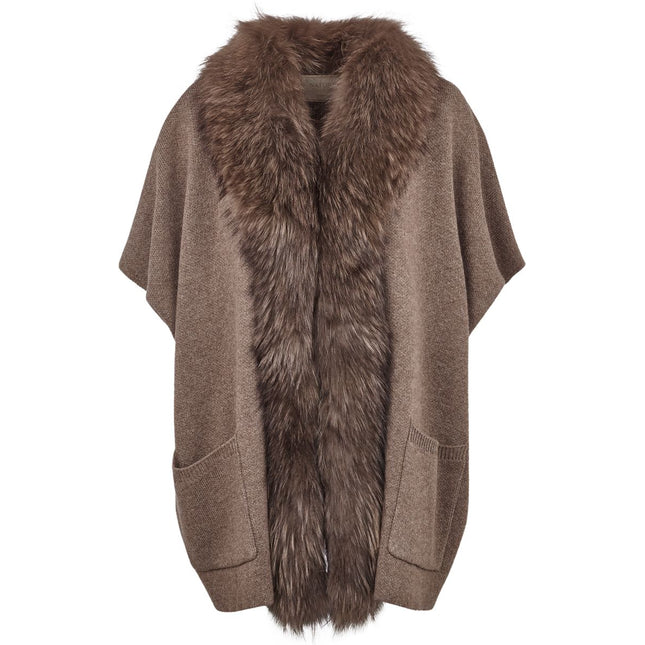 Nina Poncho | Ull, tvättbjörnspäls