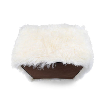 Sittpuff | Fårskinn | Lång lugg | 50x50x32 cm Vit