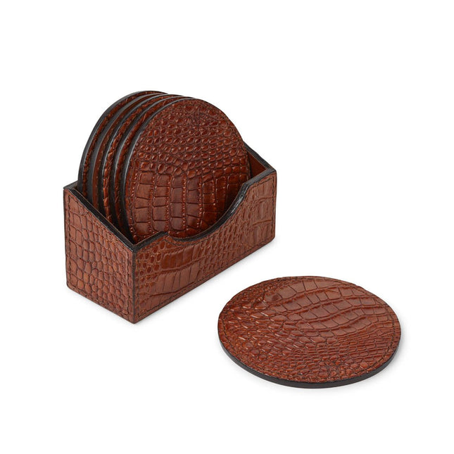 Croco Coaster | Kalvläder | 6 st | D10 cm