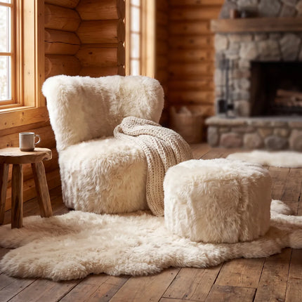 Skandi Footrest | Lång lugg Fårskinn | Nya Zeeland Beige