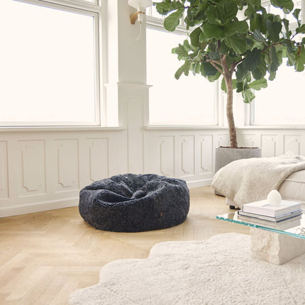 Saccosäck | Fårskinn | Kort lugg | 73x74 cm | 92x93 cm Koksgrå