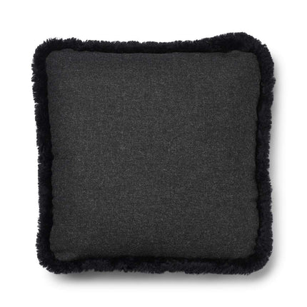 Short-Wool Sheepskin Cushion | SW trim | 52x52 cm Charcoal/Svart