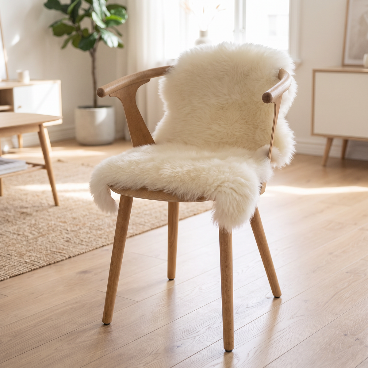 Fårskinn [populär] | Till stol | Lång lugg | 90x60 cm Beige