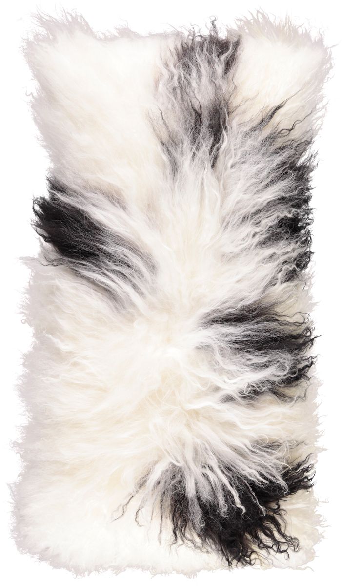 Fårskinnskudde | Lockig | Tibet | 28x56 cm Vit / Svart / Mix