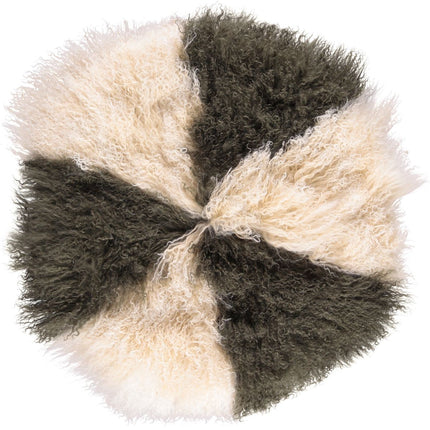 Fårskinnskudde | Lockig | Tibet | Ø38/45/62 cm Guldvit / Mörkgrön