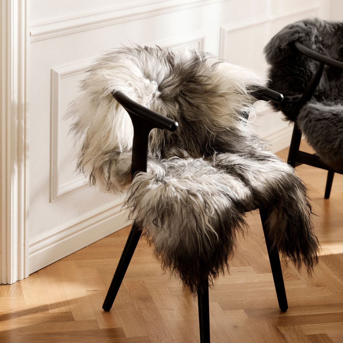 Fårskinn Premium | Ekologiskt | Lång lugg | 100-120x60 cm Naturleg Grå