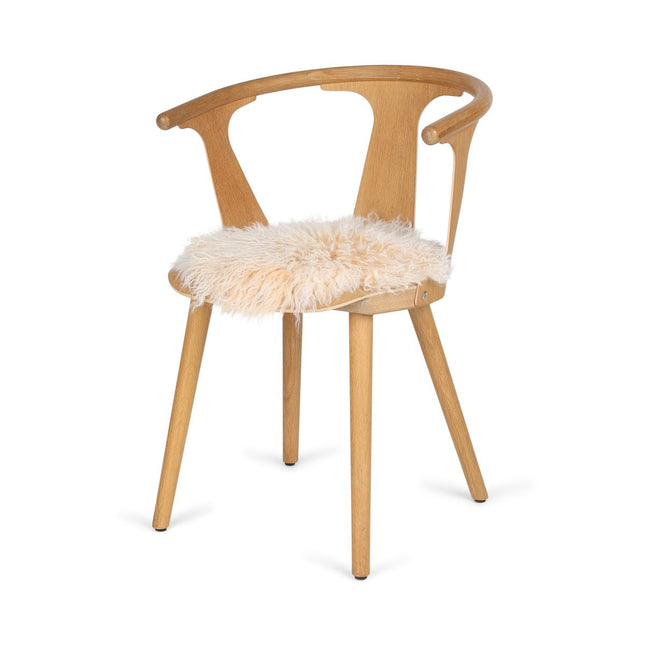 Stolsdyna rund | Fårskinn | Lång lockig lugg | D35 cm Gyllene Vit