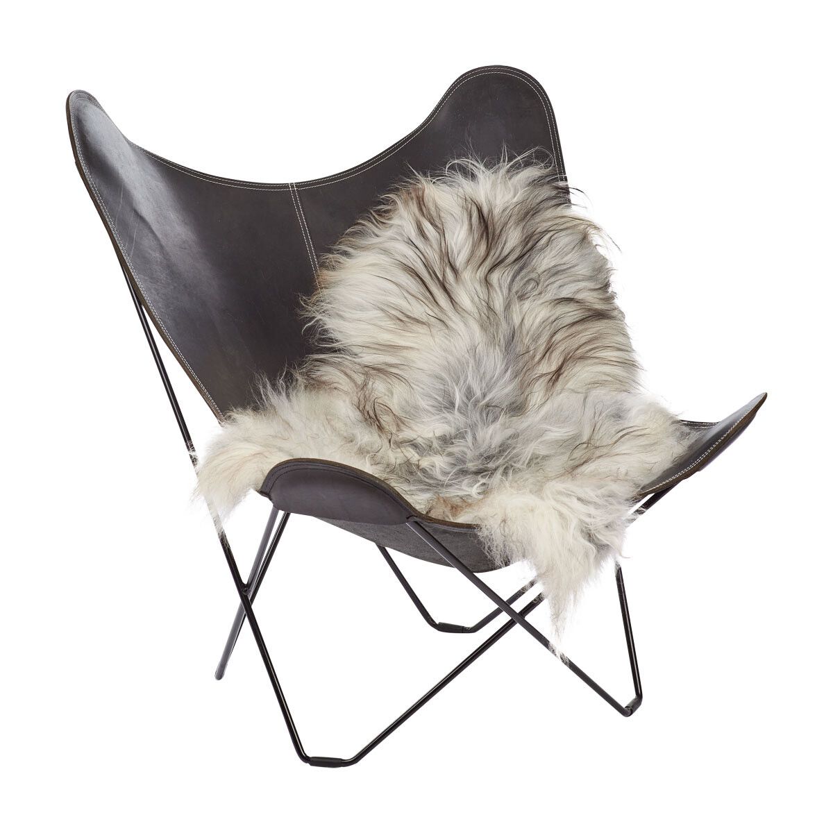 Fårskinn Premium | Ekologiskt | Lång lugg | 100-120x60 cm Naturleg Grå