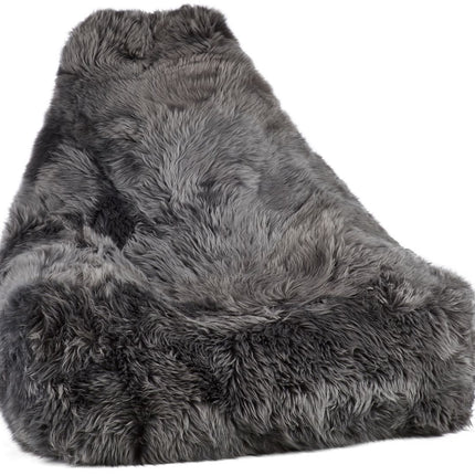 Saccosäck | Fårskinn | Lång lugg | 100x100x80 cm Mörkgrå