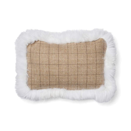 Checked Collection | Ullkudde | Lång lugg | Dubbelsidig | 52x52 cm | 34x52 cm Rutigt / Beige / Vit