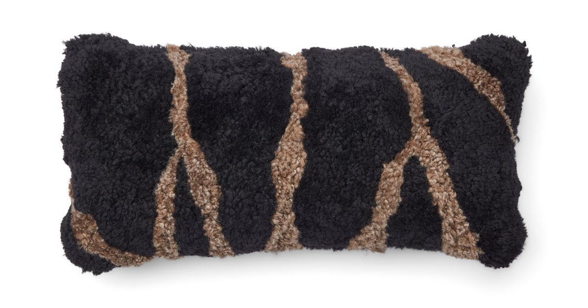 Fårskinnskudde Zebramönster | Kort fårull | Dubbelsidig | 30x60 cm