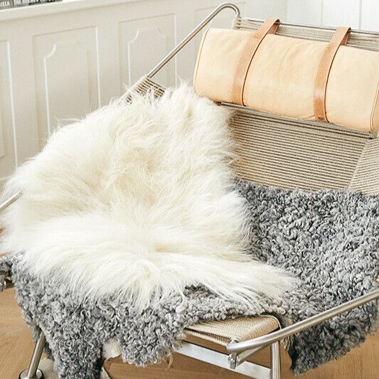Fårskinn Premium | Ekologiskt | Lång lugg | 100-120x60 cm Naturleg Grå