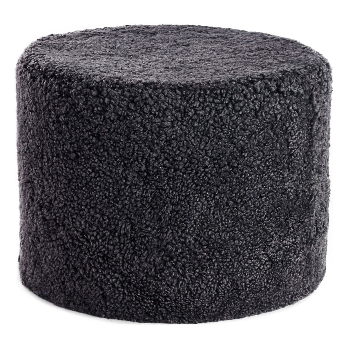 Sittpuff Cylinder | Fårskinn | Kort lugg | D44x33 cm Koksgrå