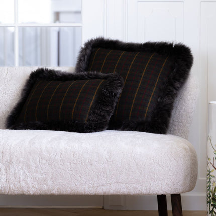 Checked Collection | Ullkudde | Lång lugg | Dubbelsidig | 52x52 cm | 34x52 cm Kakao – Mörkbrun / Ljusbrun