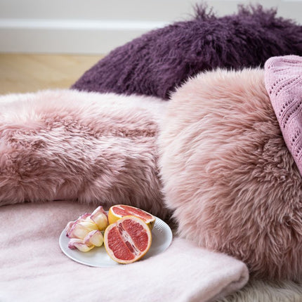 Fårskinsskudde | Lockig | Tibet | 50x50 cm Rosa