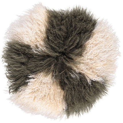 Fårskinnskudde | Lockig | Tibet | Ø38/45/62 cm Guldvit / Mörkgrön