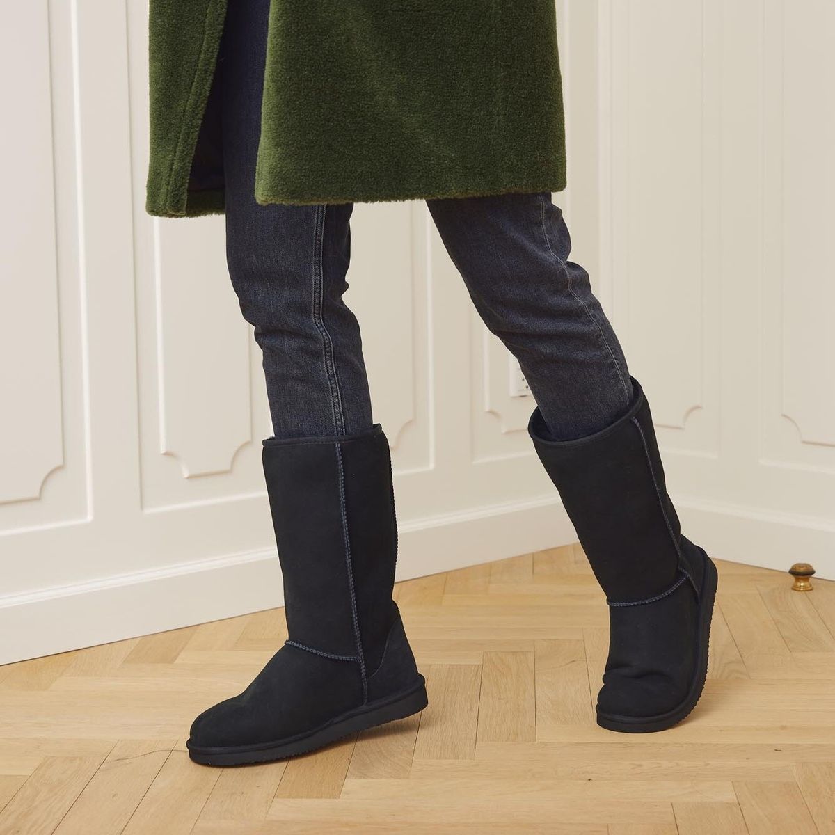 Höga boots | Mocka & äkta fårull | Dam Svart