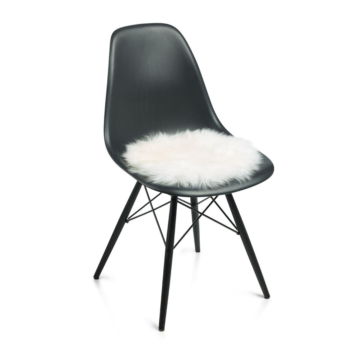 Stolsdyna | Fårskinn | Lång lugg | D38 cm Vit