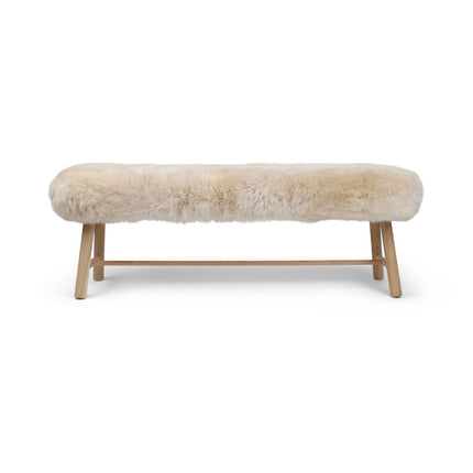Bänk med fårskinn | Ek | Lång lugg Beige