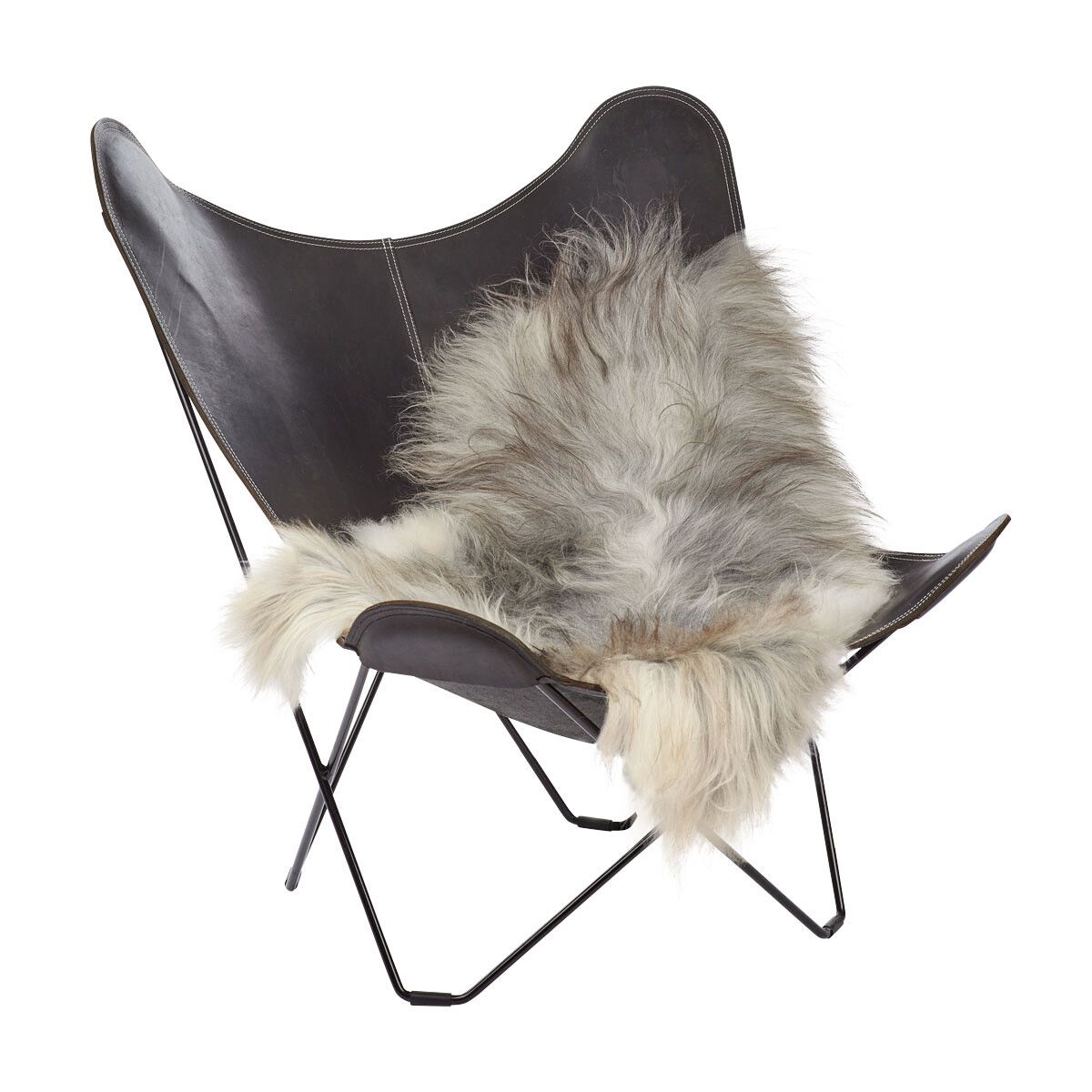 Fårskinn Premium | Ekologiskt | Lång lugg | 120+x60 cm Naturleg Grå