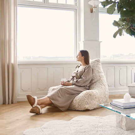 Saccosäck | Fårskinn | Kort lugg |100x100x80 cm Koksgrå