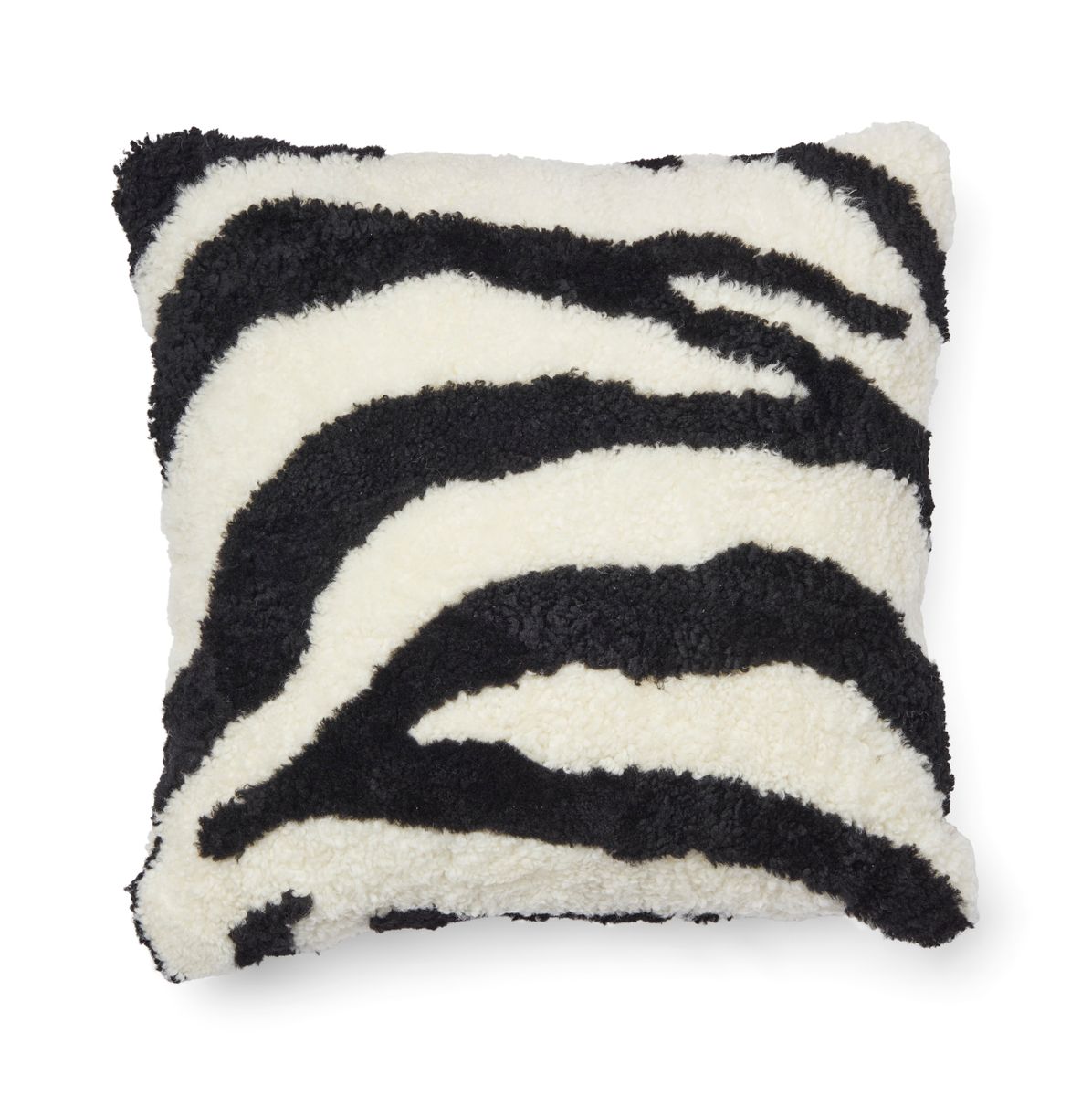 Fårskinnskudde Zebramönster | Kort fårull | Dubbelsidig | 60x60 cm Svart / Vit