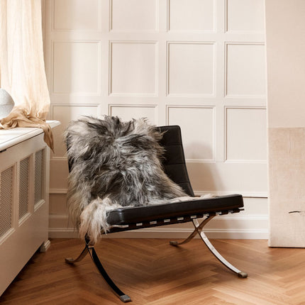 Fårskinn Premium | Ekologiskt | Lång lugg | 90x60 cm Naturleg Grå