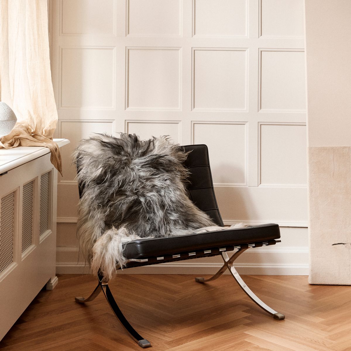 Fårskinn Premium | Ekologiskt | Lång lugg | 90x60 cm Naturleg Grå