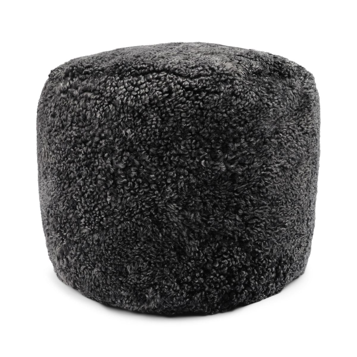Sittpuff Cylinder | Fårskinn | Kort lugg | D44x33 cm Koksgrå