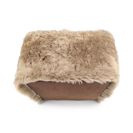 Sittpuff | Fårskinn | Lång lugg | 50x50x32 cm Ljusbrun