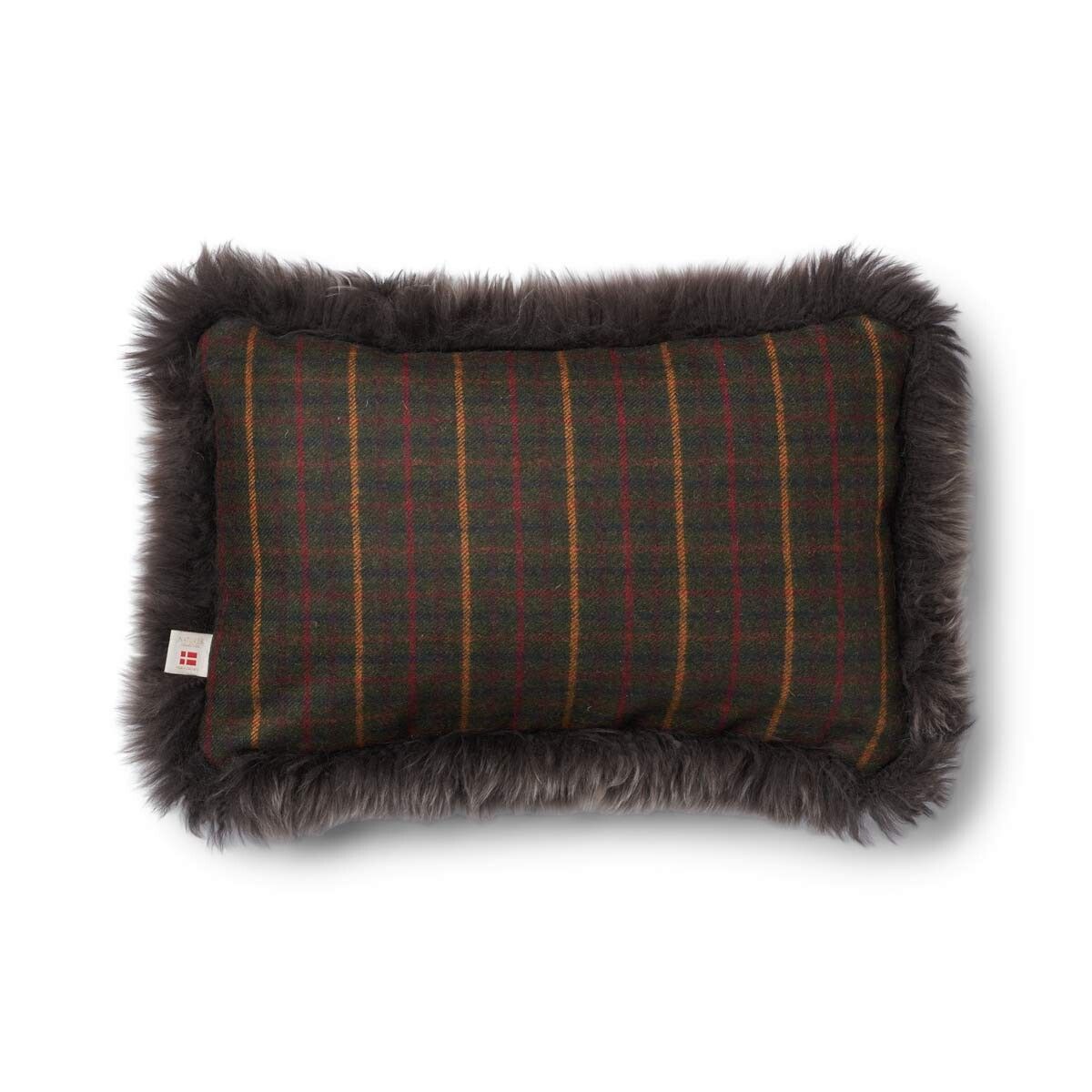 Checked Collection | Ullkudde | Lång lugg | 52x52 cm | 34x52 cm Rutig Mörkgrön / Valnöt