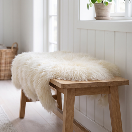 Isländskt fårskinn | Långhårigt | Naturliga färger | 100-110 cm Beige / Vit