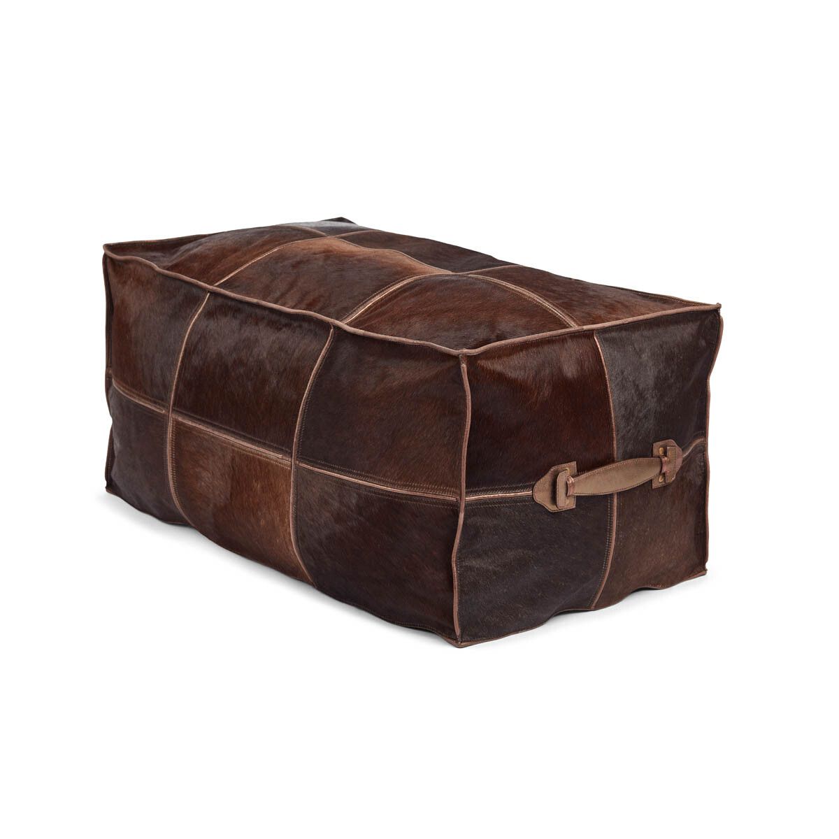 Puff m/handtag | Kalvläder | 45x82x38 cm Brun