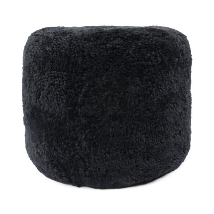 Sittpuff Cylinder | Fårskinn | Kort lugg | D44x33 cm Svart