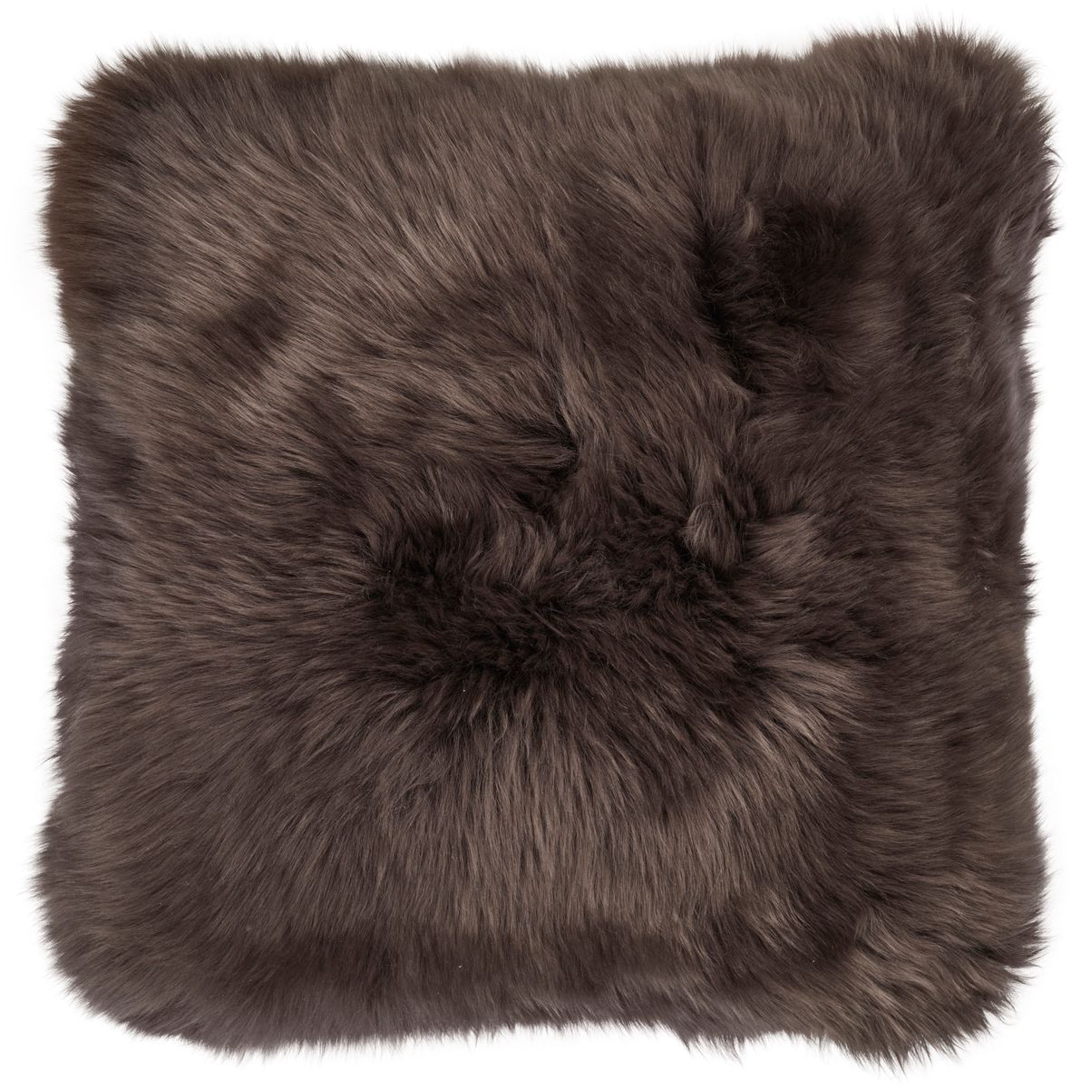 Fårskinnskudde | Lång lugg | Nya Zeeland | Läderbaksida | 50x50 cm Valnöt