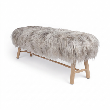 Bänk med Isländskt Fårskinn | 140x35x45 cm Naturleg Grå