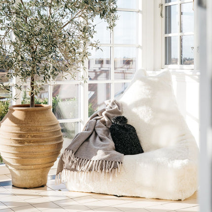 Saccosäck | Fårskinn | Kort lugg |100x100x80 cm Koksgrå