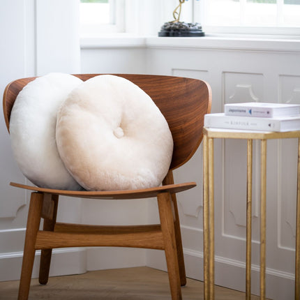 Fårskinnskudde | Mockasin | Dubbelsidig | Ø45 cm Kastanj