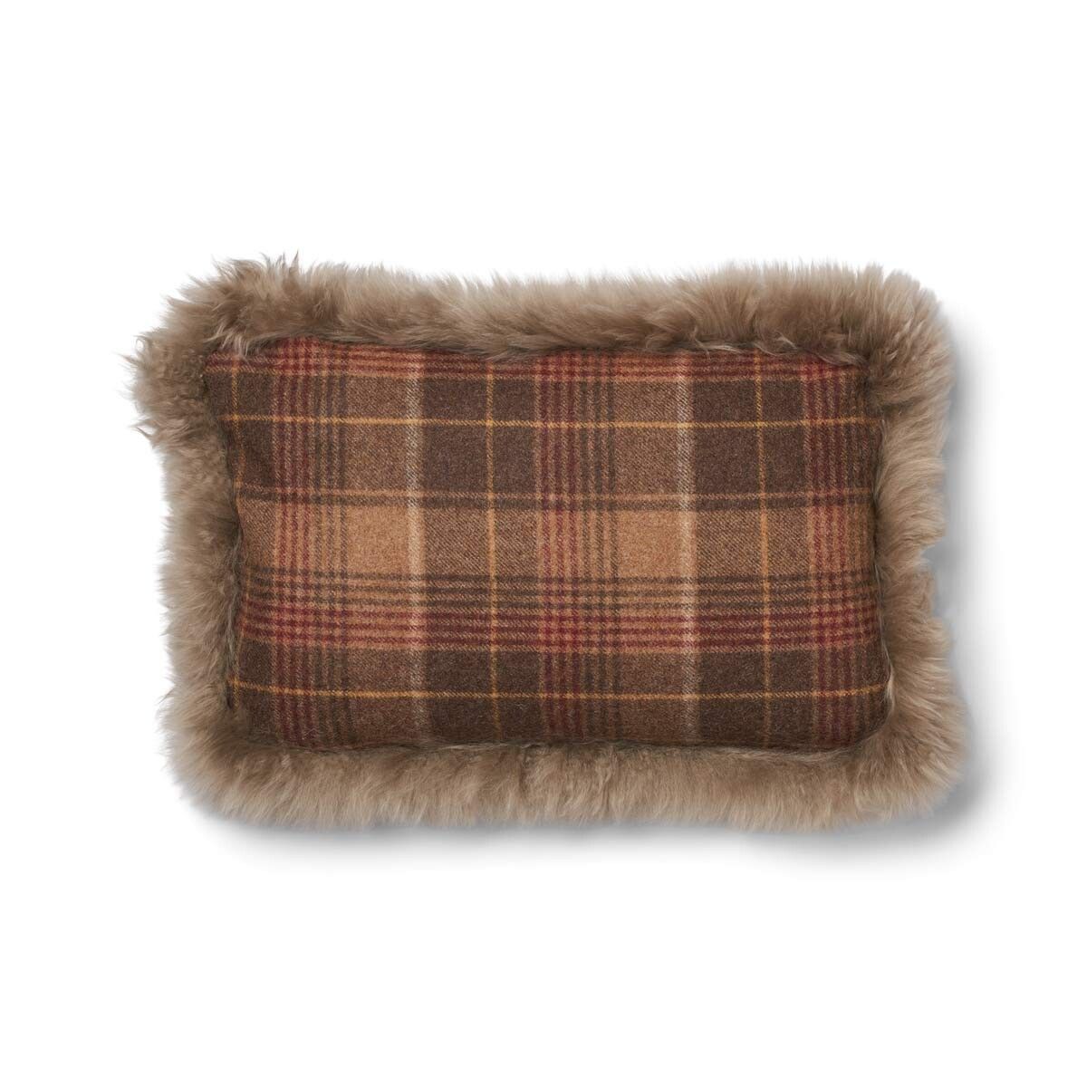 Checked Collection | Ullkudde | Lång lugg | Dubbelsidig | 52x52 cm | 34x52 cm Kakao – Mörkbrun / Ljusbrun