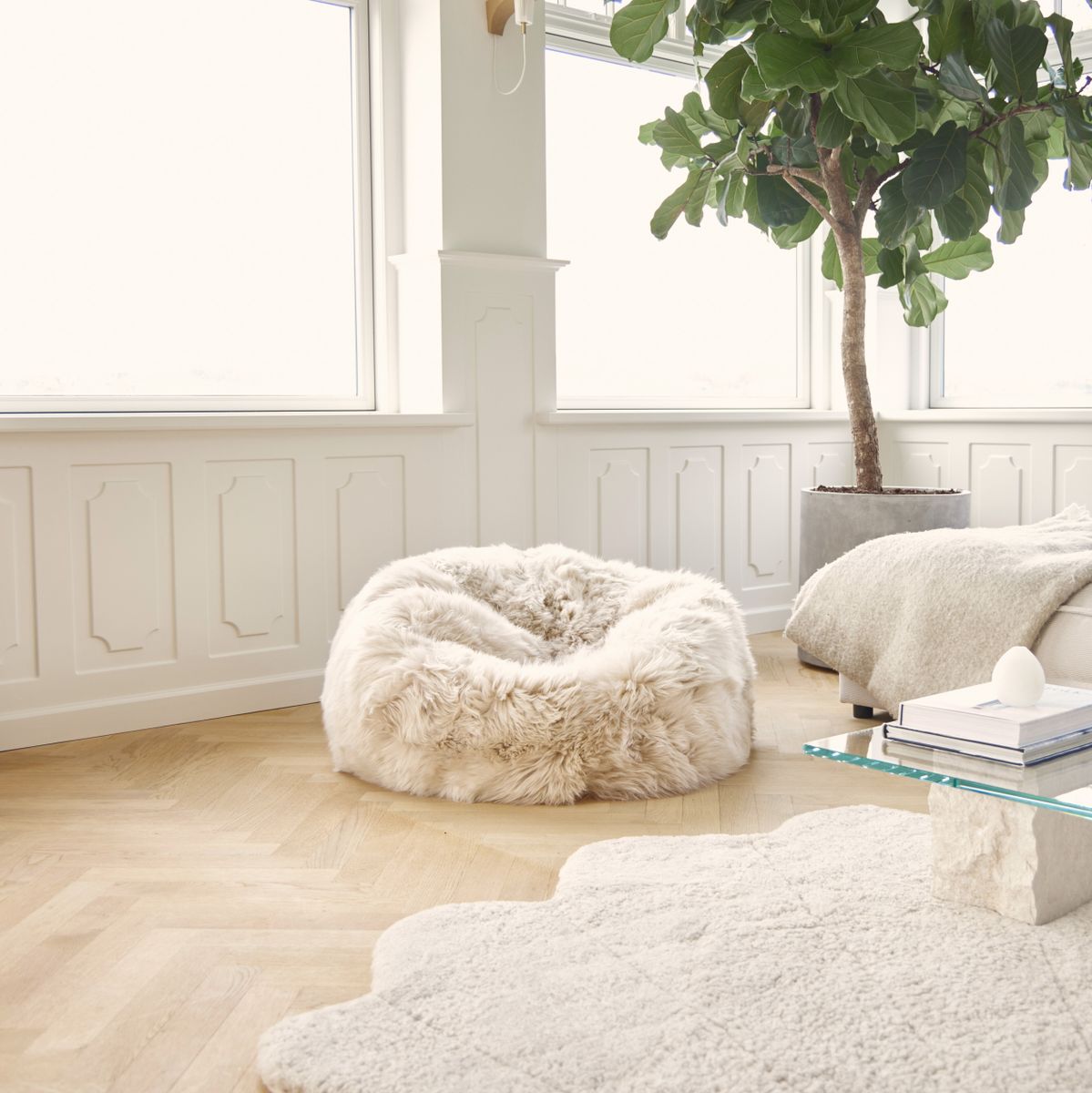 Saccosäck | Fårskinn | Lång lugg | 73x74 cm | 92x93 cm Svart