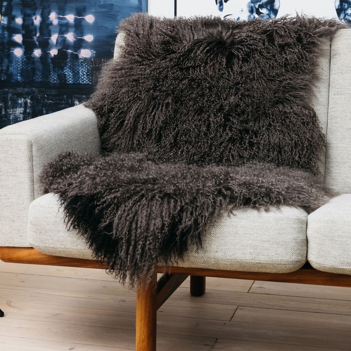 Fårskinn Premium | Lång lugg | 85x50 cm Gyllene Vit